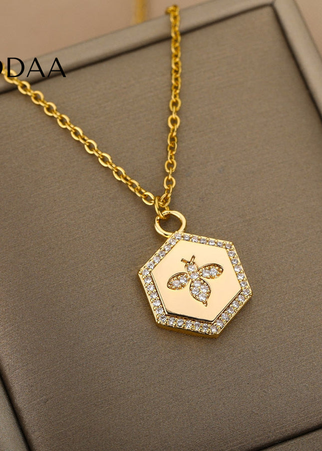 Cache Pendant Necklace | Gold Silver Zirconia Bee Chain - Necklaces
