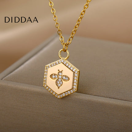 Cache Pendant Necklace | Gold Silver Zirconia Bee Chain - Necklaces