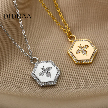 Cache Pendant Necklace | Gold Silver Zirconia Bee Chain - Silver - Necklaces