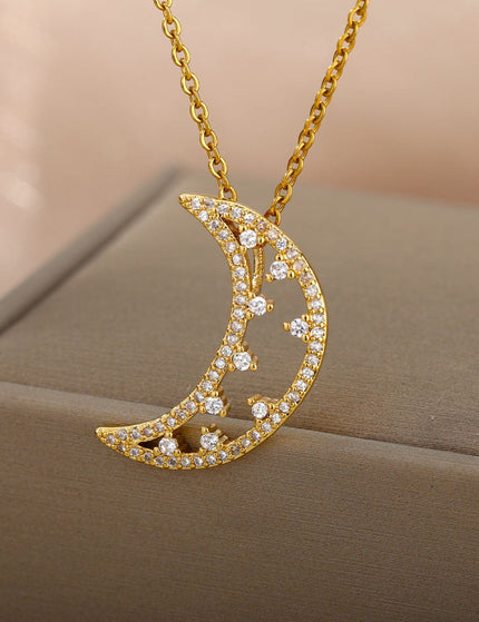 Midnight Pendant Necklace | Gold Half Moon Zirconia Chain - Gold - Necklaces