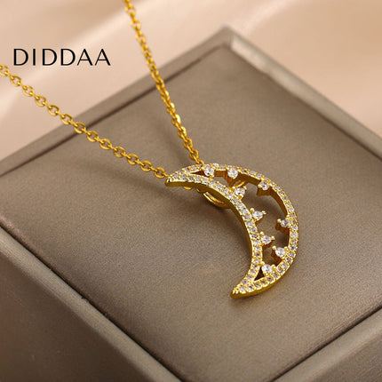 Midnight Pendant Necklace | Gold Half Moon Zirconia Chain - Gold - Necklaces