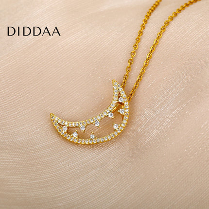Midnight Pendant Necklace | Gold Half Moon Zirconia Chain - Gold - Necklaces