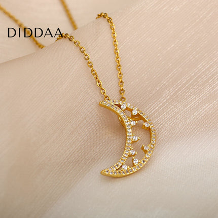 Midnight Pendant Necklace | Gold Half Moon Zirconia Chain - Gold - Necklaces