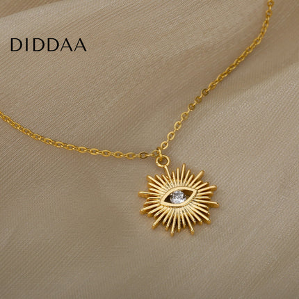 Coursee Pendant Necklace | Gold Zirconia Evil Eye Chain - Necklaces