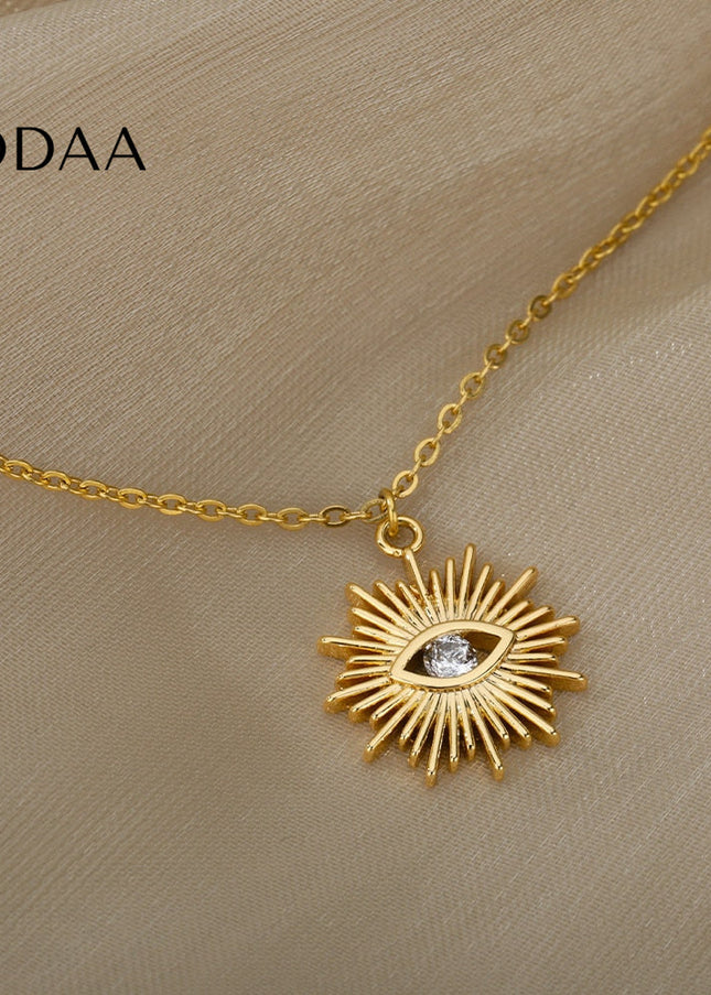 Coursee Pendant Necklace | Gold Zirconia Evil Eye Chain - Necklaces