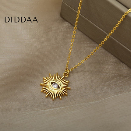 Coursee Pendant Necklace | Gold Zirconia Evil Eye Chain - Necklaces