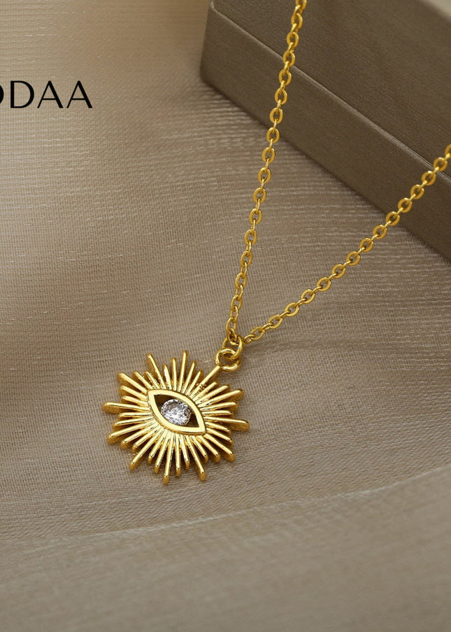 Coursee Pendant Necklace | Gold Zirconia Evil Eye Chain - Necklaces