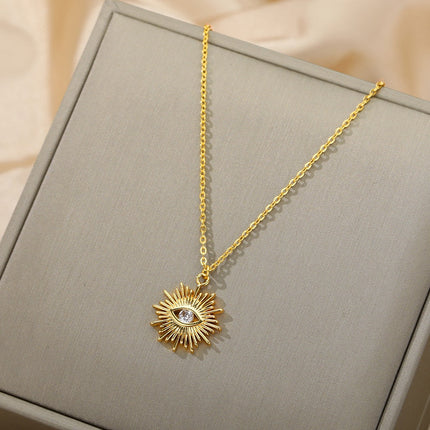 Coursee Pendant Necklace | Gold Zirconia Evil Eye Chain - Gold - Necklaces