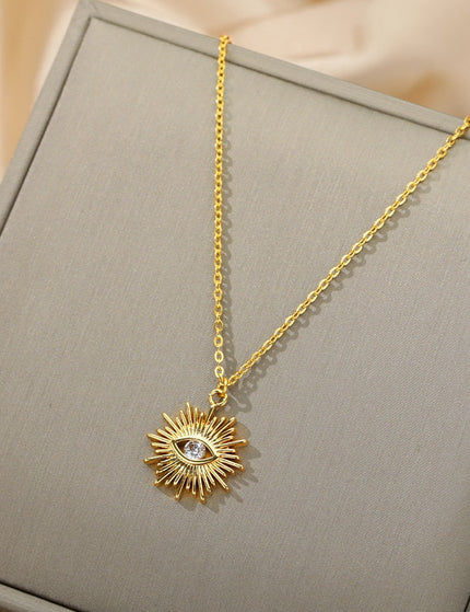 Coursee Pendant Necklace | Gold Zirconia Evil Eye Chain - Gold - Necklaces