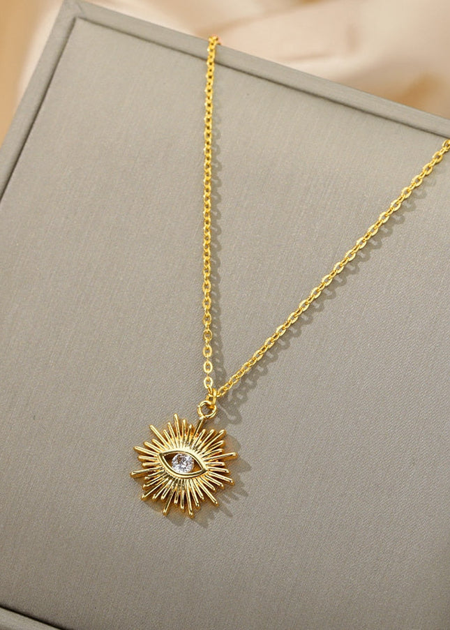 Coursee Pendant Necklace | Gold Zirconia Evil Eye Chain - Gold - Necklaces