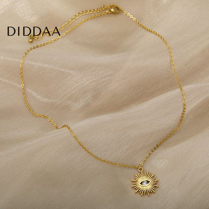 Coursee Pendant Necklace | Gold Zirconia Evil Eye Chain - Necklaces