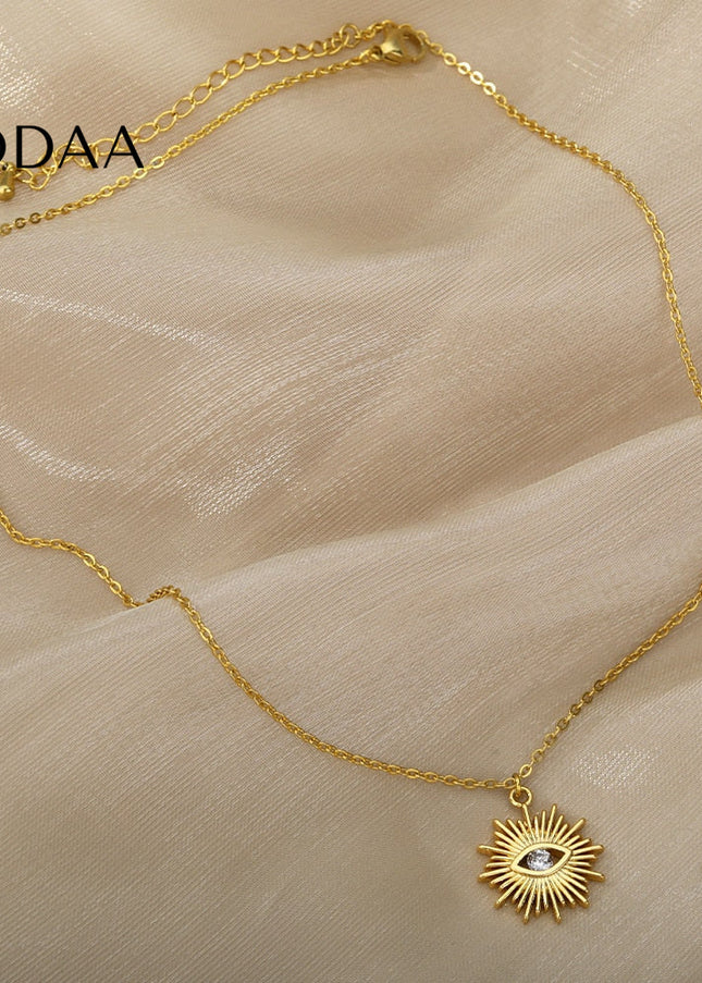 Coursee Pendant Necklace | Gold Zirconia Evil Eye Chain - Necklaces
