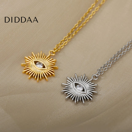 Coursee Pendant Necklace | Gold Zirconia Evil Eye Chain - Silver - Necklaces