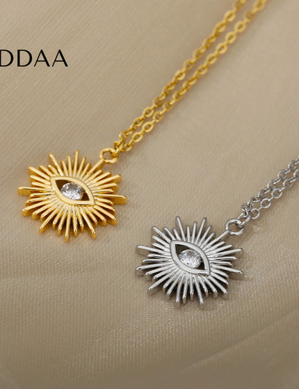 Coursee Pendant Necklace | Gold Zirconia Evil Eye Chain - Silver - Necklaces