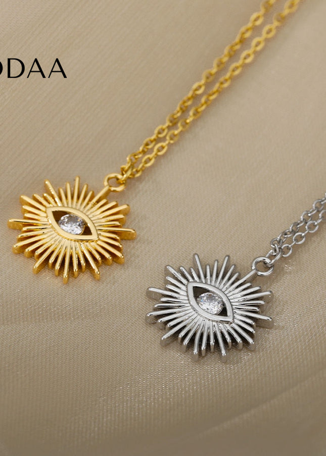 Coursee Pendant Necklace | Gold Zirconia Evil Eye Chain - Silver - Necklaces