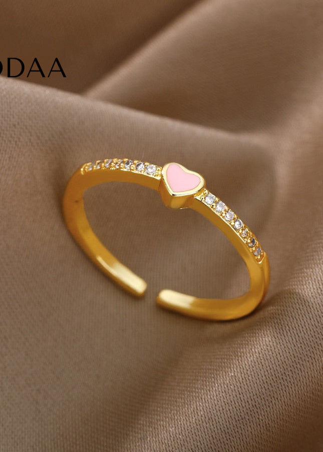 Mitcham Ring | Gold Zirconia Pink Heart Ring - Adjustable / Gold - Rings