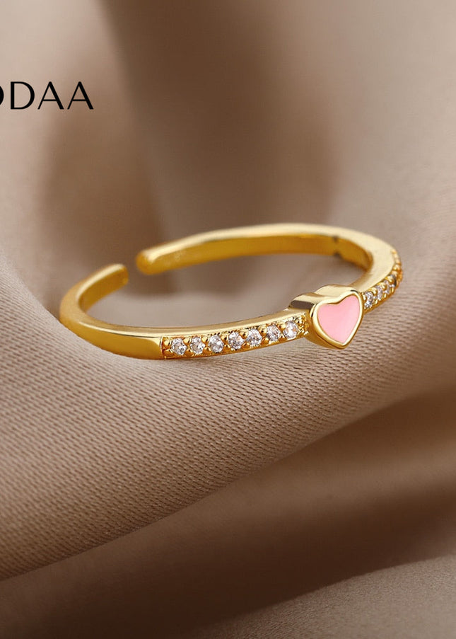 Mitcham Ring | Gold Zirconia Pink Heart Ring - Adjustable / Gold - Rings