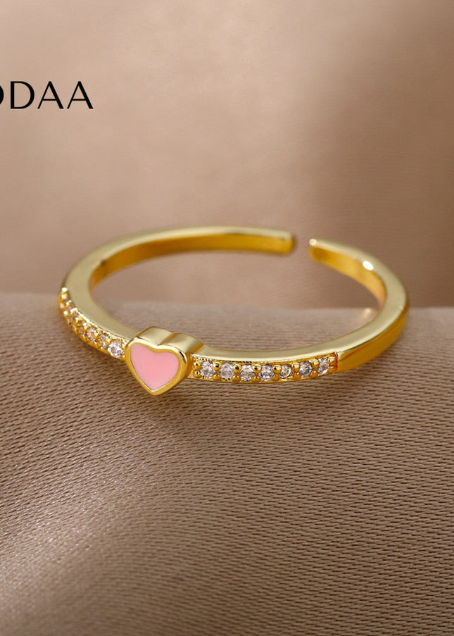 Mitcham Ring | Gold Zirconia Pink Heart Ring - Adjustable / Gold - Rings