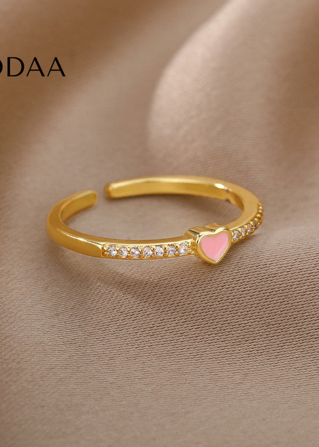 Mitcham Ring | Gold Zirconia Pink Heart Ring - Adjustable / Gold - Rings