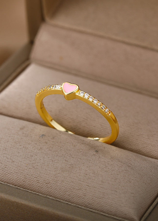 Mitcham Ring | Gold Zirconia Pink Heart Ring - Adjustable / Gold - Rings