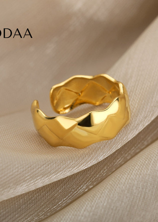 Wave Ring | Gold Distressed Thick Statement Ring - Rings
