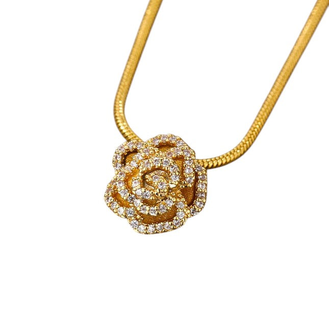 Rose Pendant Necklace | Gold Rose Zirconia Cute Chain