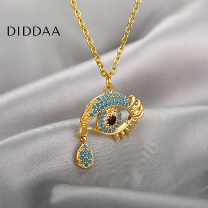 Vanche Pendant Necklace | Gold Blue Zirconia Evil Eye Chain - Necklaces
