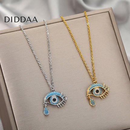 Vanche Pendant Necklace | Gold Blue Zirconia Evil Eye Chain - Silver - Necklaces