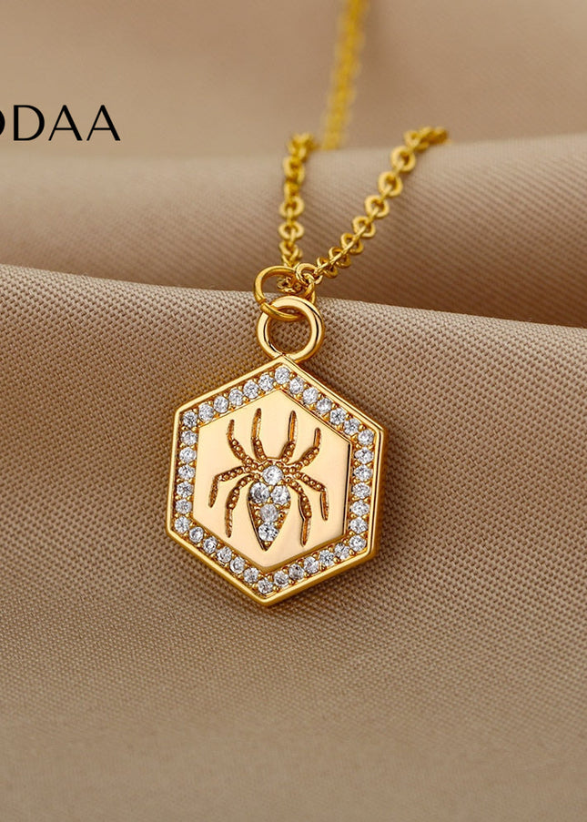 Riche Pendant Necklace | Gold Zirconia Spider Animal Chain - Necklaces
