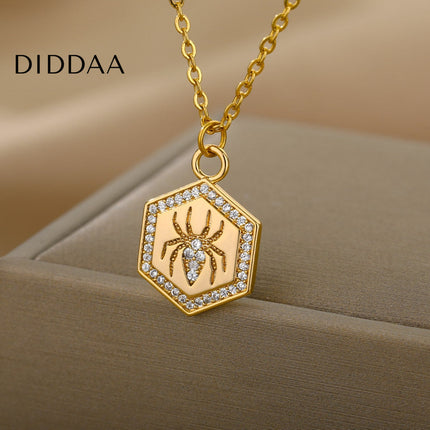 Riche Pendant Necklace | Gold Zirconia Spider Animal Chain - Necklaces