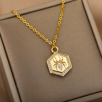 Riche Pendant Necklace | Gold Zirconia Spider Animal Chain - Gold - Necklaces