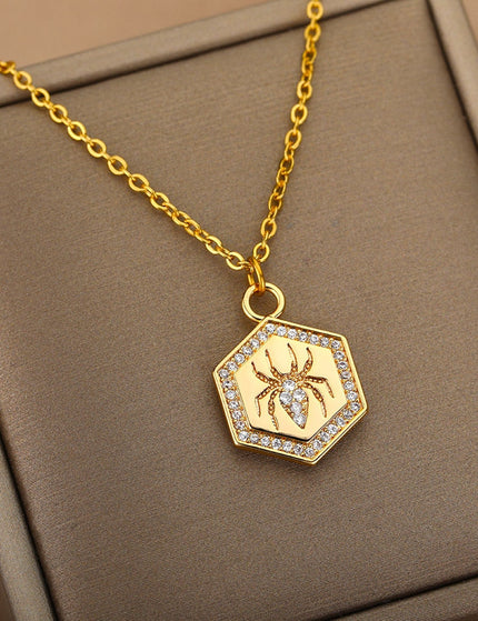 Riche Pendant Necklace | Gold Zirconia Spider Animal Chain - Gold - Necklaces