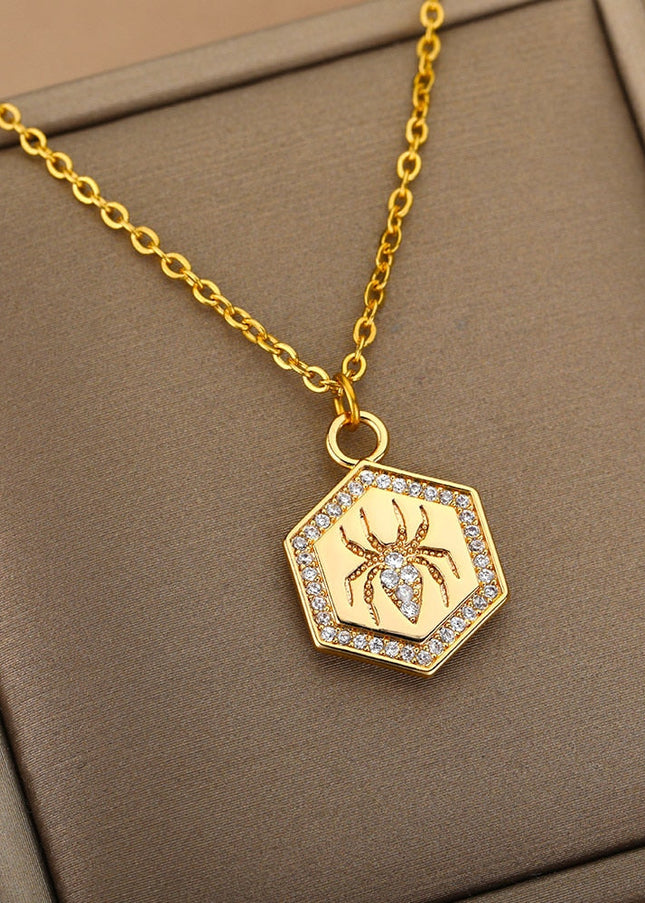 Riche Pendant Necklace | Gold Zirconia Spider Animal Chain - Gold - Necklaces