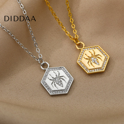 Riche Pendant Necklace | Gold Zirconia Spider Animal Chain - Silver - Necklaces