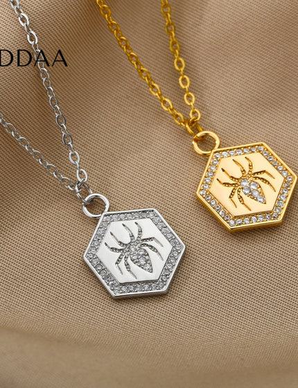 Riche Pendant Necklace | Gold Zirconia Spider Animal Chain - Silver - Necklaces