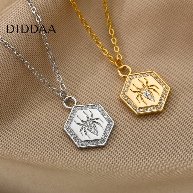 Riche Pendant Necklace | Gold Zirconia Spider Animal Chain - Silver - Necklaces