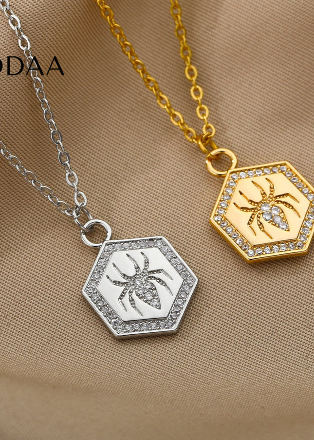 Riche Pendant Necklace | Gold Zirconia Spider Animal Chain - Silver - Necklaces