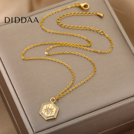 Riche Pendant Necklace | Gold Zirconia Spider Animal Chain - Necklaces