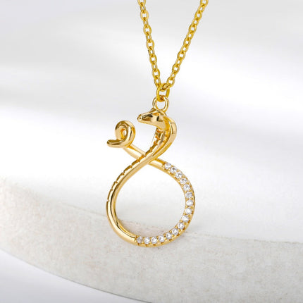 Livre Pendant Necklace | Gold Snake Animal Zirconia Chain - Gold - Necklaces