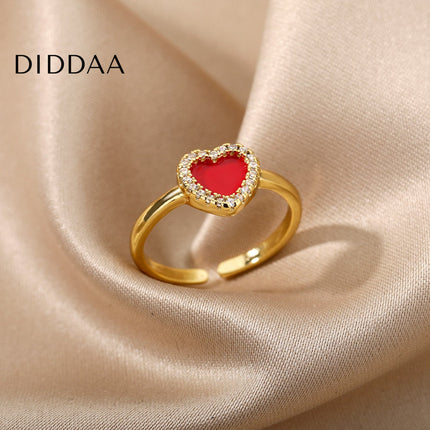 Murcia Ring | Gold White Heart Zirconia Cocktail Ring - Adjustable / Red - Rings