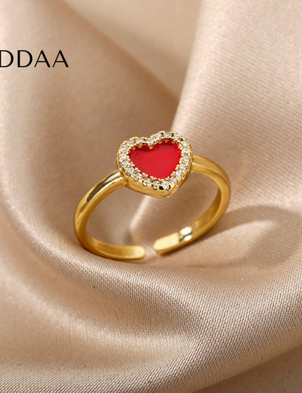 Murcia Ring | Gold White Heart Zirconia Cocktail Ring - Adjustable / Red - Rings