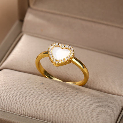Murcia Ring | Gold White Heart Zirconia Cocktail Ring - Adjustable / White - Rings