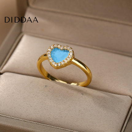 Murcia Ring | Gold White Heart Zirconia Cocktail Ring - Adjustable / Blue - Rings