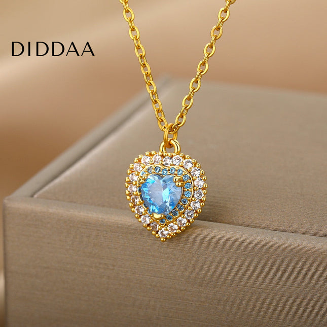 Jaimen Pendant Necklace | Gold Blue Zirconia Stone Chain - Necklaces