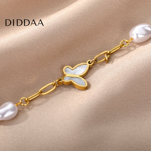 Souvent Bracelet | Gold Pearl Butterfly Simple Bracelet - Gold - Bracelets