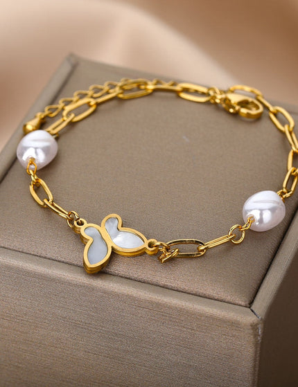Souvent Bracelet | Gold Pearl Butterfly Simple Bracelet - Gold - Bracelets