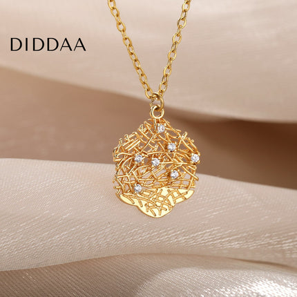 Honeycomb Pendant Necklace | Gold Silver Zirconia Statement Chain - Gold - Necklaces