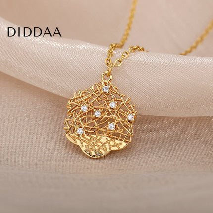 Honeycomb Pendant Necklace | Gold Silver Zirconia Statement Chain - Necklaces