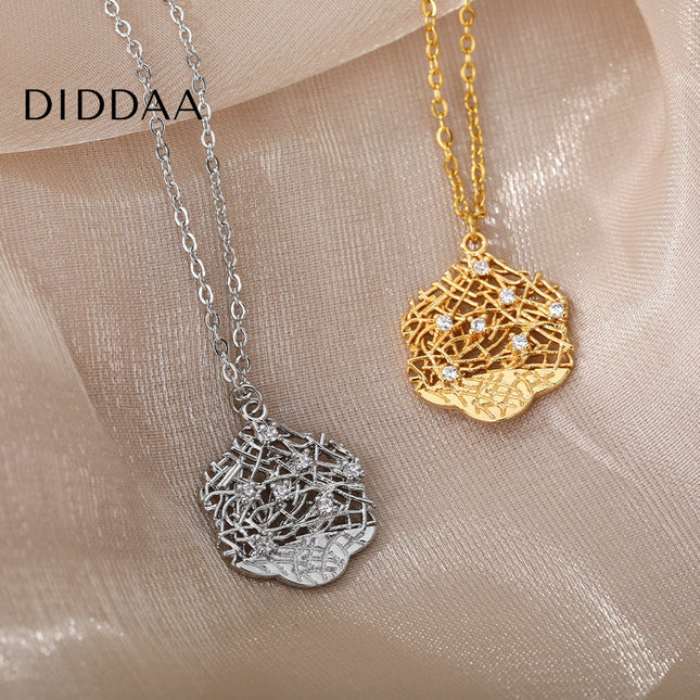 Honeycomb Pendant Necklace | Gold Silver Zirconia Statement Chain - Silver - Necklaces