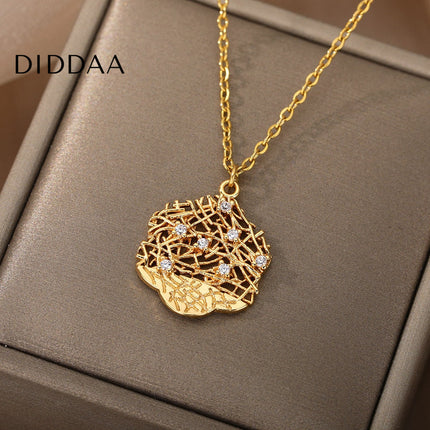 Honeycomb Pendant Necklace | Gold Silver Zirconia Statement Chain - Necklaces